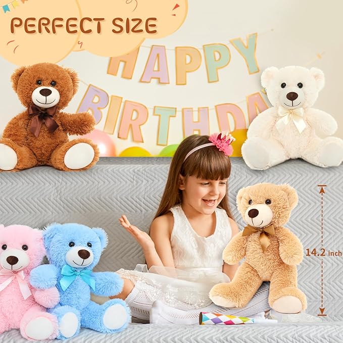 MaoGoLan 15 Pack Teddy Bears in Bulk, 14inch Small Stuffed Animals Teddy Bears for Baby Shower Wholesale Plushies for Themed Birthday Wedding Party Favors - 3 Colors