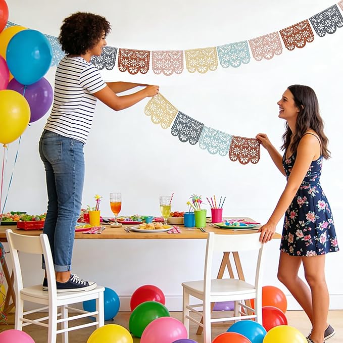 Whaline 5 Pack Mexican Fiesta Hanging Banner Decoration 95Ft Boho Color Cielito Lindo Papel Picado Plastic Bunting Garland for Wedding Baby Shower Cinco De Mayo Fiesta Birthday Party Supplies