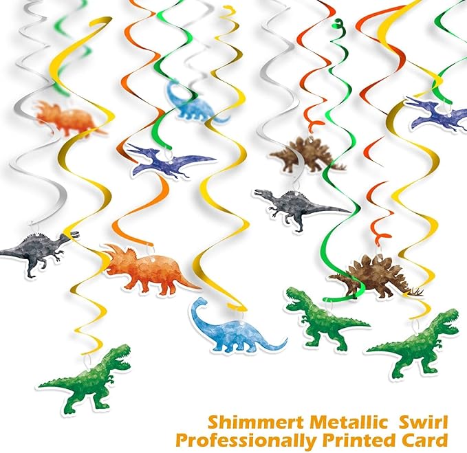 Watercolor Dinosaur Hanging Swirl - 24PCS Dinosaur Party Decorations for Boys Kids Dino Theme Birthday Party Supplies Jurassic World Hanging Spiral Garlands Ceiling Decor