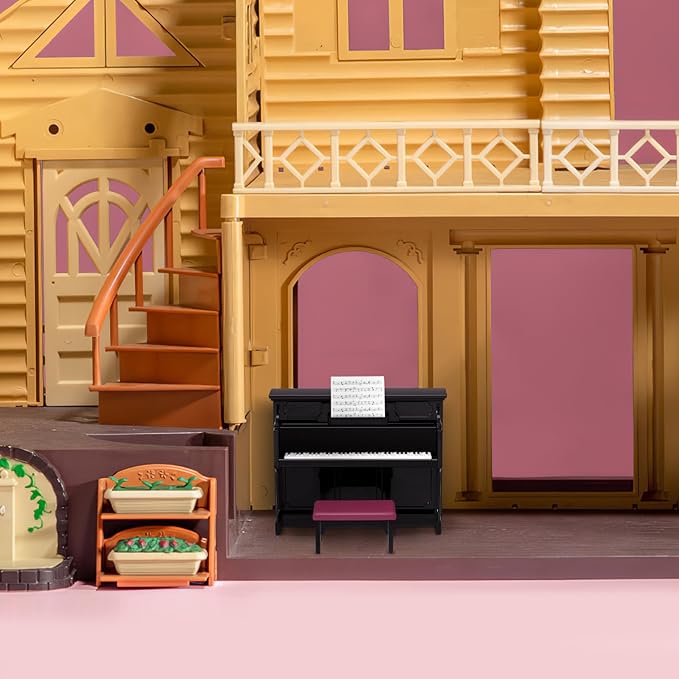 GLEAVI Mini Dollhouse Piano: Plastic Dollhouse Piano and Piano Stool Miniature Upright Piano for Doll House Decoration Accessories
