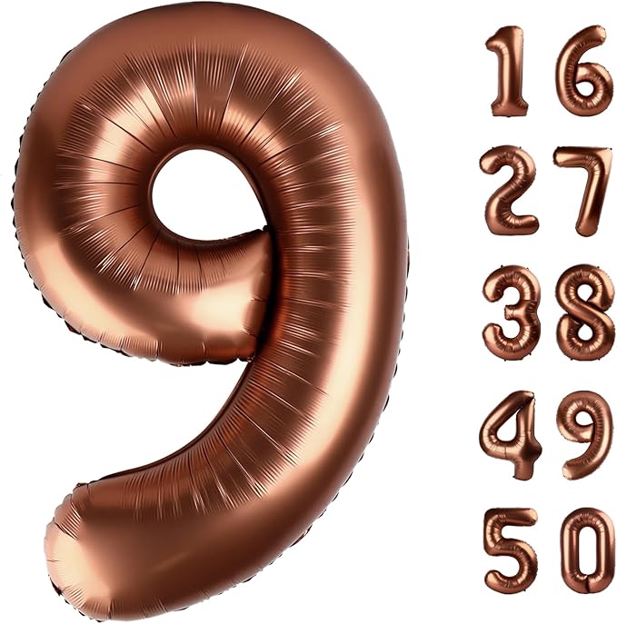 40 Inch Dark Brown Balloon Number 9,Chocolate Jumbo Mylar Foil Helium Balloon for 9 19th 29th 39th 90th 99th Digital Balloons for Birthday Party,Wedding Anniversary Party Decorations