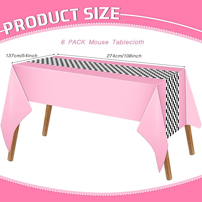Irenare Car Birthday Party Supplies Racing Decorations 50s Party Tablecloth Racetrack Table Runner Table Covers for Kids Boy Car Theme Birthday Decor, 54 x 108 Inch(Pink,6 Sheets)