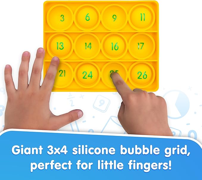 Junior Learning: Math Pop Bingo - Numbers Bubble Grid & Tile Game, Addition-Subtraction-Multiplication, Giant Problem-Solving Silicone Boards, Kids 6+