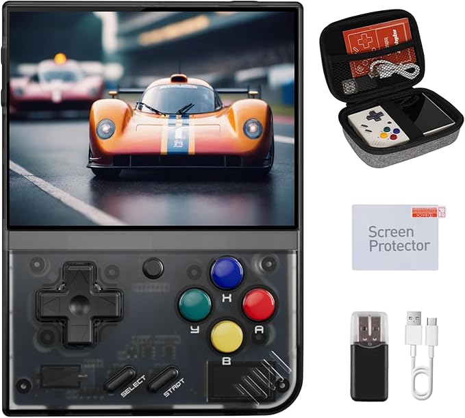 Miyoo Mini Plus, Retro Gaming Console with 64G Memory Card, 3.5-inch IPS Screen, 3000mAH Long Endurance Battery，with Storage Case, Support 10000+ Games (Black 64G)