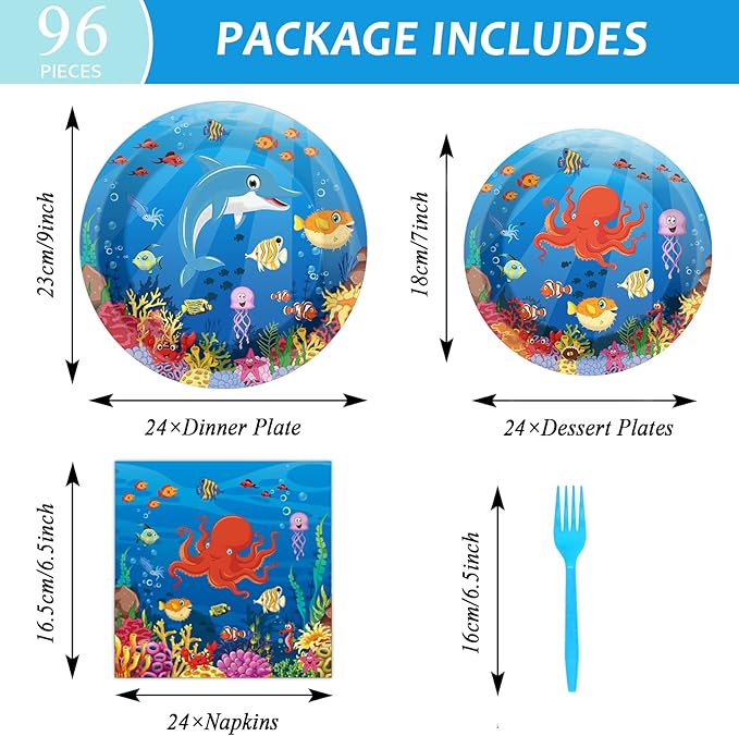 gisgfim 96 Pcs Ocean Under the Sea Plates and Napkins Party Supplies Ocean Themed Tableware Set Lunch Napkins Party Decorations Favors for Underwater Dolphin Fish Birthday Baby Shower Serves 24