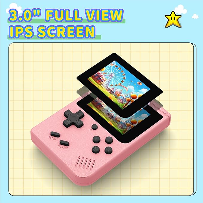 Retro Handheld Games Console Built-in 400 Video Games, Portable Handheld Emulator with 3.0 Inch Screen, Mini Travel Retro Gaming Consle (Pink)