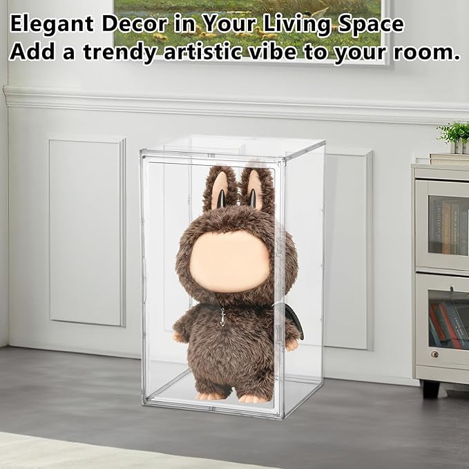 XL Display Case for Big Labubu POP MART Doll - with Magnetic Door, Acrylic Clear Dustproof Large Toy Showcase, Box Stackable Storage Cabinet - Compatible with 24 inch Oversized Plush Dolls