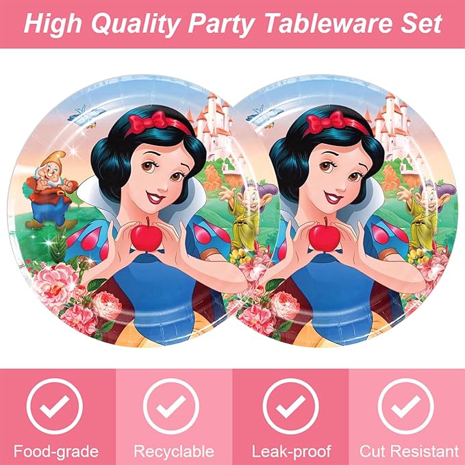 40pcs Snow White Birthday Party Decoration include Napkins,Plates, for Snow White Birthday party Supplies