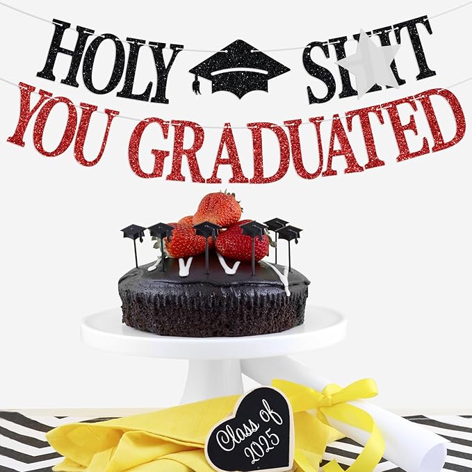 Congrats Grad 2026 Banner, You Did It Hanging Decorations, Glittery Class of 2026 Graduation Party Decorations Supplies(Red)