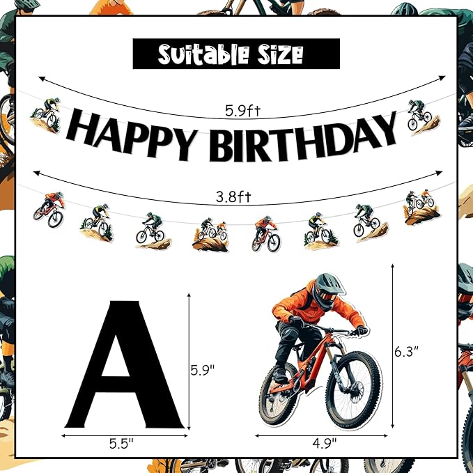 JOYMEMO Mountain Bike Birthday Banners, BMX Bicycle Birthday Decorations for Teens Adults, Sports Racing Bikes Theme Party Supplies Pre-strung