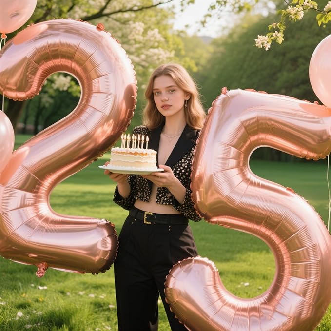 40 Inch Rose Gold Balloon Number 25 Balloon,Jumbo Mylar Foil Helium Balloon for 25 Digital Balloons for Birthday Party,Wedding Anniversary Party Decorations