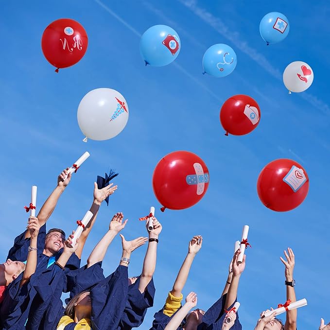 Sumind 60 Pieces Nurse Balloons Party Decoration Supplies Nursing Latex Balloons Nurse Graduation Party Decorations for Nursing Graduation RN Themed Parties