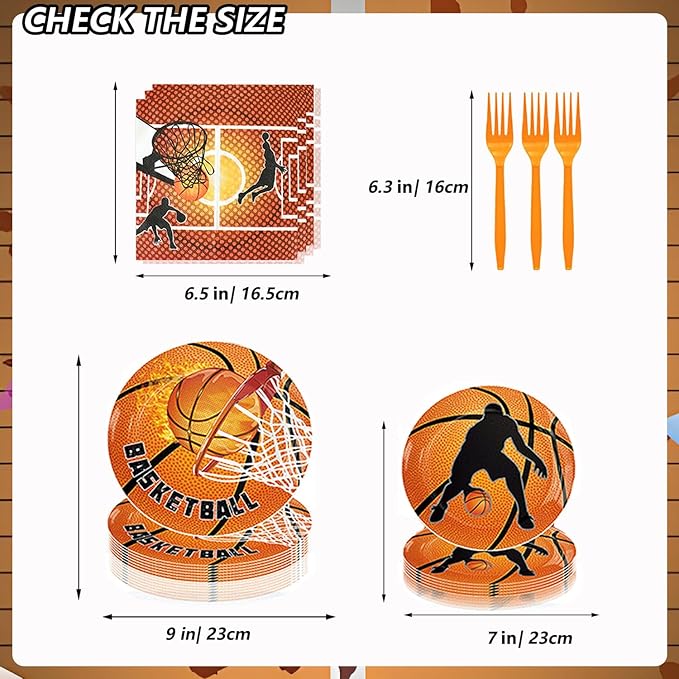 Basketball Party Supplies, Basketball Birthday Party Decorations Tableware Set,Include Honeycomb Centerpieces Table Decoration and Napkins,Cups,Plates,Banner,Tablecloth (Set B)