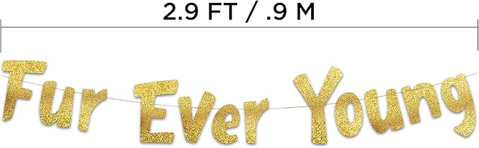 Pre-Strung Furever Young Gold Glitter Banner - Funny Birthday Decorations for Men and Women - Party Supplies and Gifts