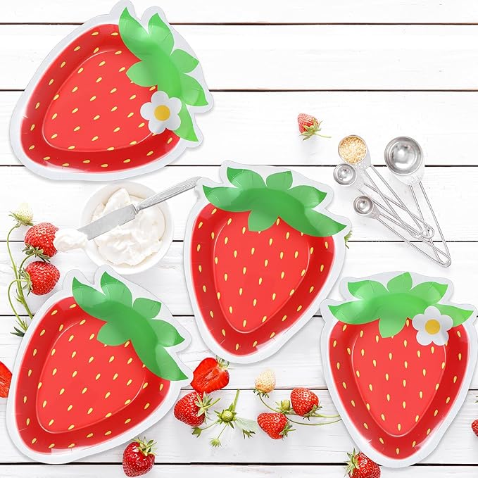 50 Count Strawberry Party Paper Plates Strawberry Theme Shortcake Dessert Cake Disposable Plates for Birthday Parties, Weddings, Baby Showers Decorations Supplies