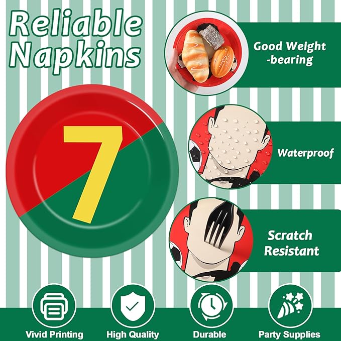 96Pcs Soccer Paper Plates and Napkins Soccer Star Disposable Tableware Set Red and Green Sports Ball Plates Set Sport Party Dinnerware Decorations for Birthday Baby Shower Party Decorations Supplies