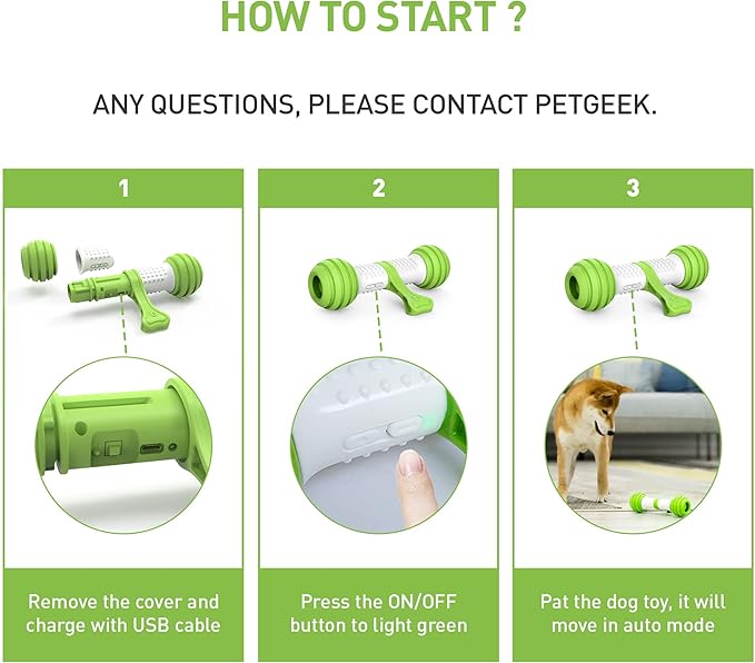 PETGEEK Interactive Dog Toys, Motion Activated Electronic Dog Toy Interactive Dog Bone Toys for Medium Large Dogs, USB Rechargeable Automatic Dog Toy for Boredom and Stimulating (Green)