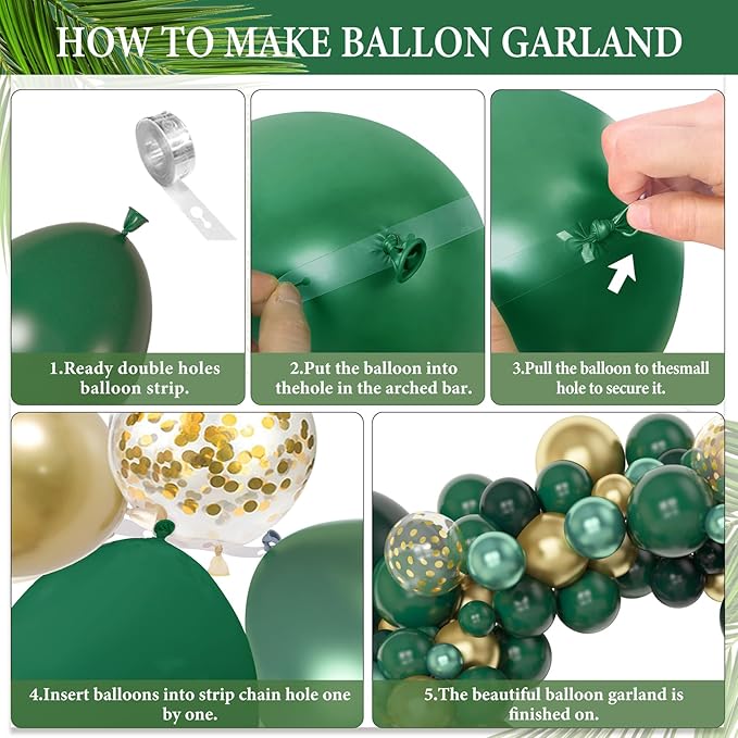 Amandir 153pcs Green and Gold Balloon Garland Arch Kit, Different Sizes 18 12 10 5 inch Green Latex Metallic Confetti Balloons St. Patrick's Birthday Anniversary Safari Party Decoration Supplies