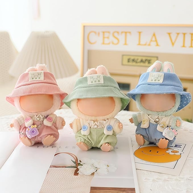 Clothes for Lu bubu 17cm Dolls Accessories(No Doll), Cute Outfit Set 5 Pieces Bib Pants for 17cm Doll Suit, Stylish Dress Up Overalls Doll Clothing Set Replacement with Hat Clothes Shoes Green