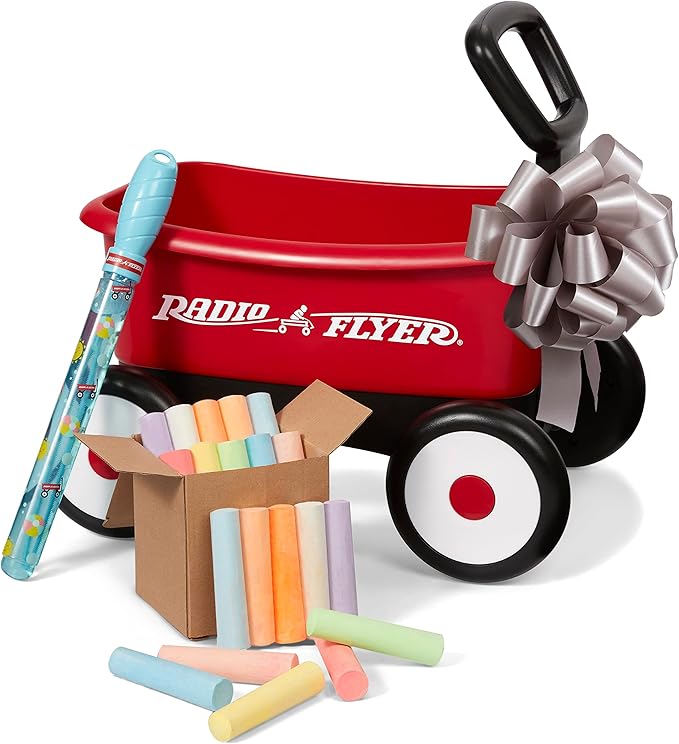 Radio Flyer Push & Pull Walker Wagon with Bubbles and Chalk, Red, for Kids 1-4 Years Old, Locking Handle for Stability, Baby Push Walker Converts to Pull Wagon, for Indoor & Outdoor Play