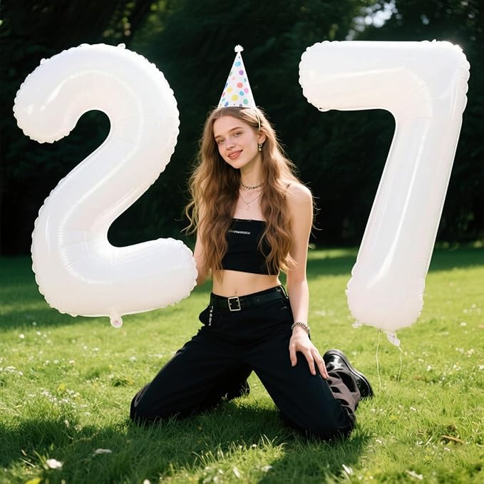 40 Inch White Number 27 Digital Balloon,Jumbo Mylar Foil Helium Balloon for 27 Balloons for Birthday Party,Wedding Anniversary Party Decorations