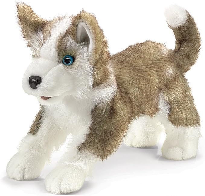 Folkmanis Wolf Pup Hand Puppet, Gray, White, Black, 1 EA