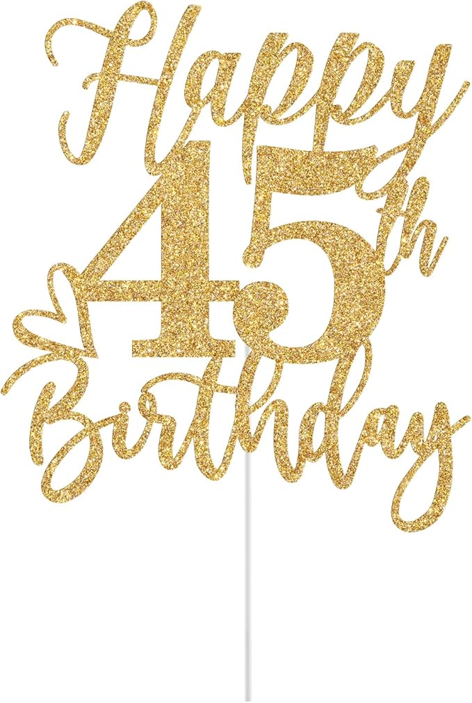 Happy 45th Birthday Cake Topper, 45th Birthday Decorations, Cheers to 45 Years, Hello 45, 45th Happy Birthday Party Supplies Gold Glitter