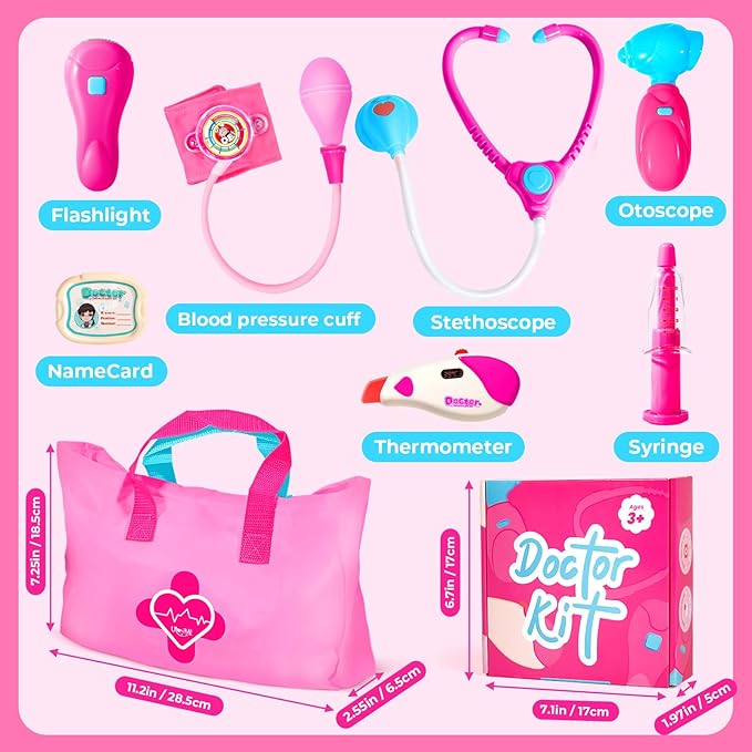 Doctor Kit for Toddlers 3-5 - Preschool Pretend Play Medical Kit with Stethoscope, Blood Pressure Cuff and Carrying Bag- Dress Up Toys for Kids Ages 3+ Years