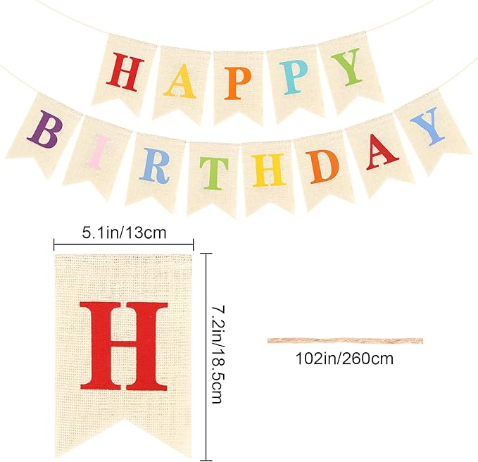 Colourful Happy Birthday Burlap Banner Reusable Banner Signs Bunting Banners for Girls Birthday Anniversary Party Decorations