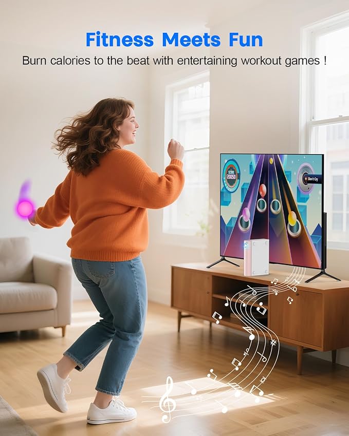 Motion Sensing Game Console - 28 Fun Games, Plug & Play, Light Physical Exercise & Entertainment for Kids & Family, Compatible with TV, PC, Projector—White&Pink