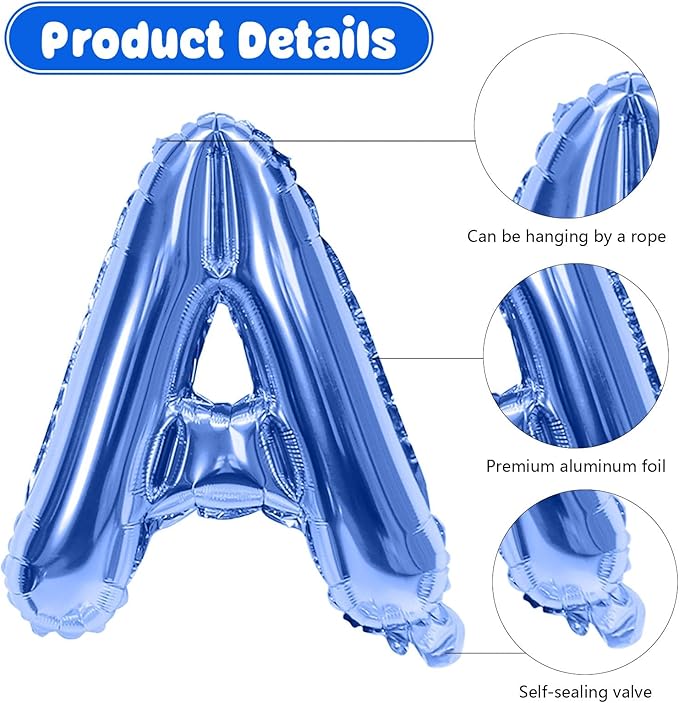 29PC Blue Happy Birthday Balloon Banner, 16 Inch 3D Aluminum Letter Banner Sign, Metallic Silver Pearl Dark Blue Confetti Balloons 18 Inch Star Foil Balloons for Women, Men Party Supply
