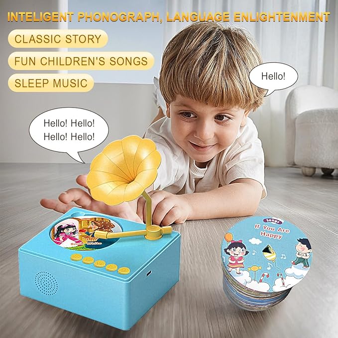 Toddlers Story Musical Player Toys - Kids Phonograph Storytelling Recorder with 96 Songs Stories Music Cards - Children's Educational Learning Birthday Xmas Gift for Boys Outdoor Indoor