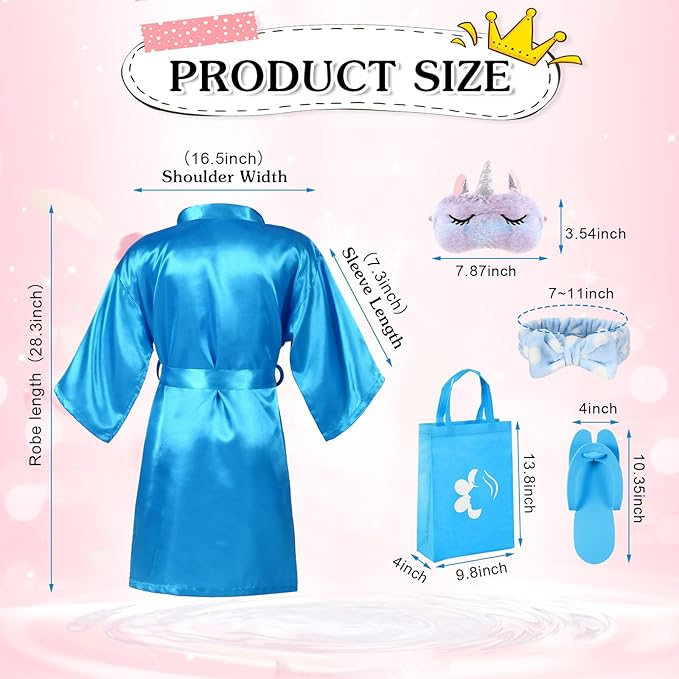Bonuci 50 Pcs Spa Party Supplies for Girls, 10 Satin Robe 10 Kids Slippers Sleepover Birthday Spa Party Favors