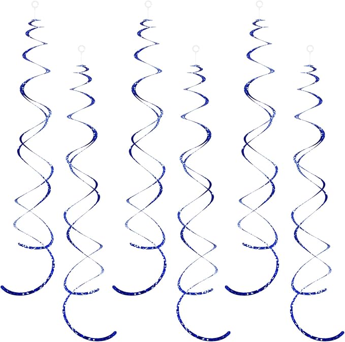 30 Pieces Blue Foil Ceiling Hanging Party Swirl Decorations Plastic Streamers Photo Backdrop for Birthday Graduation Wedding Baby Shower Wedding Bachelorette Galaxy Theme Party Decorations
