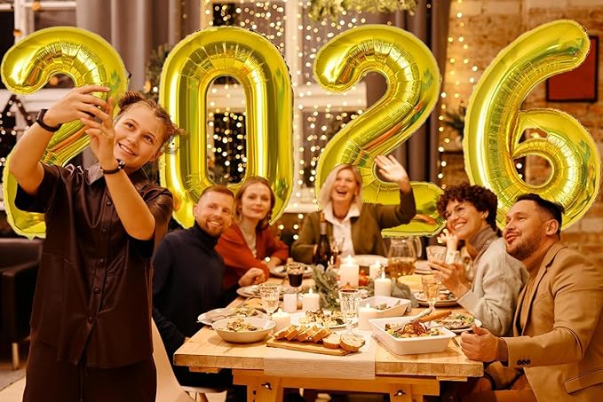 2026 Number Balloons,40inch 2026 Gold Number Balloons for New Year Eve Festival Party Supplies Graduation Decorations