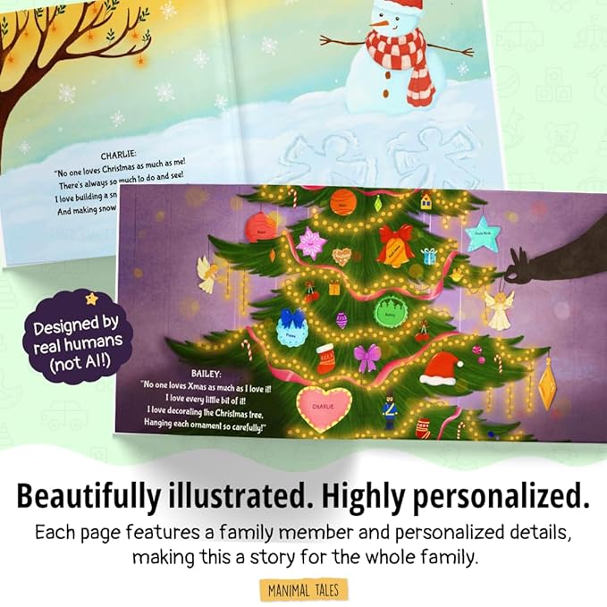 Personalized Christmas Book for the Entire Family – We Love Christmas the Most! – Custom Family Name Holiday Story for Kids, Parents & Grandparents to Read Together - Manimal Tales (8.5" x 8.5")