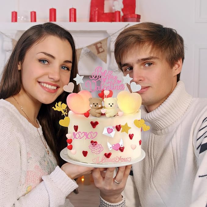 Hooqict 36 Pieces Valentine's Day Cake Decorations Set with Sweet Love Heart Valentines Party Cake Toppers & Cupcake Toppers for Happy Valentines Galentines Day Anniversary Birthday Party Decorations