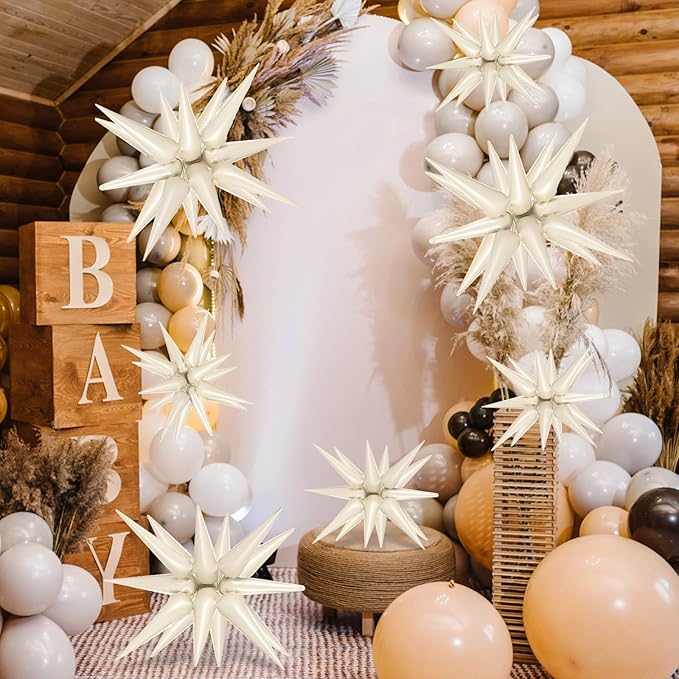 10 Pcs Cream Star Balloons Explosion Balloons Foil Cone Balloon Magic for Birthday Wedding Anniversary Party Backdrops Decorations Supplies, 6 Pcs 22Inches and 4 Pcs 27Inches