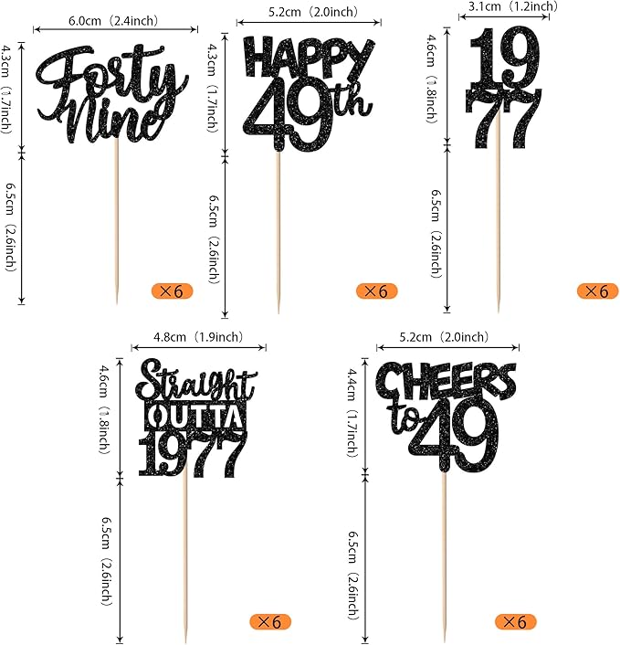 30PCS Black 49th Birthday Cupcake Toppers Glitter Forty Nine Happy 49th Straight Outta 1977 Cupcake Picks for Cheers to 49 Years Birthday Wedding Anniversary Party Cake Decorations Supplies