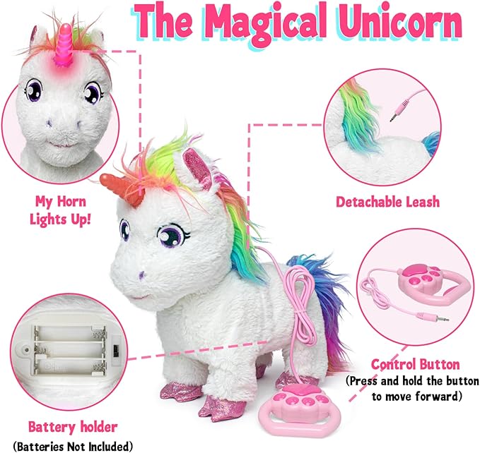 YH YUHUNG 2Pcs Walking and Barking Toy Dog + Unicorn Toy with Remote Control Leash Interactive Electronic Pets for Kids