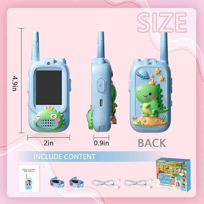 Video Walkie Talkies for Kids, Kids Walkie Talkies with Screen & Voice Changer, 1000 Feet Range, 2 Pack Rechargeable Walkies Talkies for Indoor Outdoor Games, Camping, Hiking for Boys Girls (Blue)