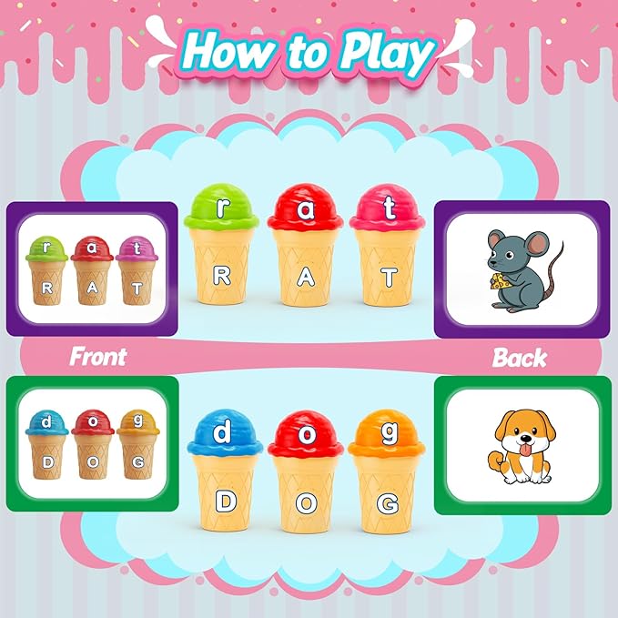 Aizweb Ice Cream Alphabet Learning Toys,Color Sorting Matching Letter Game for Toddlers,Stacking Montessori Preschool Kindergarten Learning Activities,Educational ABC Fine Motor Skills Toys
