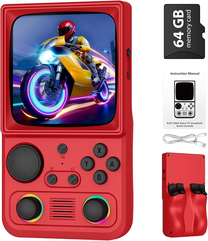 R36TMAX Upgraded Retro Handheld Game Console with 4000mAh Battery, 4.0'' IPS Screen, Retro Gaming Console with Portable Case, Supports WiFi Networked Fighting and OTG (Classic Red)
