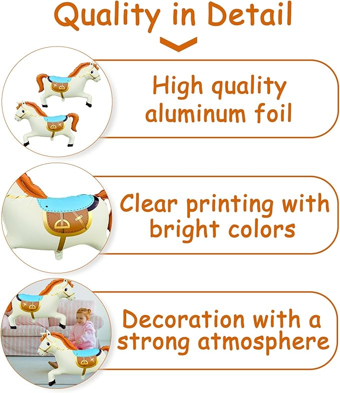 3D Giant Beige Horse Balloons,Nude Galloping Horse Shaped Aluminum Foil Animal Balloons for Horse Themed Party Western Cowboy Birthday Baby Shower Decorations 28 * 22"（Cream White 2Pcs）