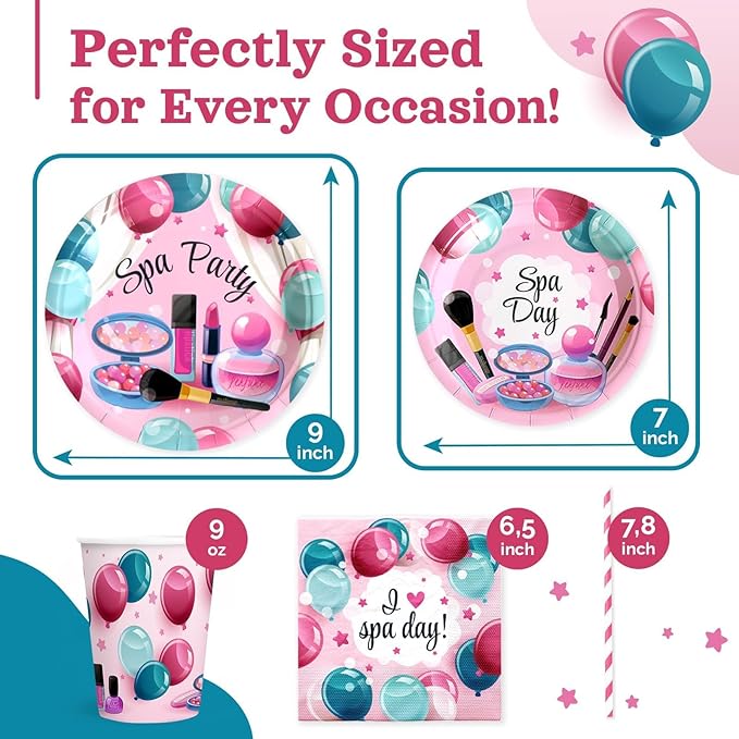 Spa Birthday Party Decorations, 120Pcs Spa Day Party Supplies Disposable and Relaxing Tableware Includes Plates, Napkins, Cups and Straws | Serves 24