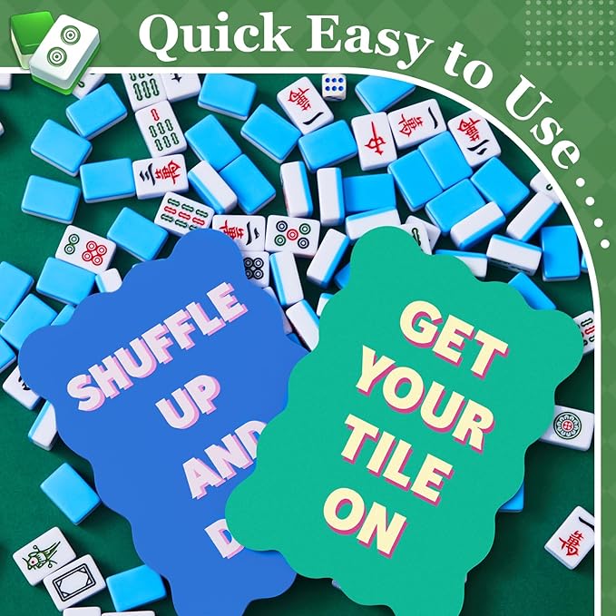 Soulchen 4 Pcs Mahjong Tile Mixer Shufflers for Mixing and Shuffling Tiles Plastic Mahjong Accessories Gifts for Lovers Games Decorative Printed Design (Blue & Green Style)