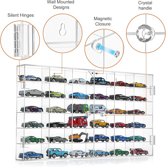 Display Case for Hot Wheels Diecast Cars - Acrylic Showcase & Storage Organizer - No Assembly Required for Matchbox, Collectible Cars & Model Vehicles (1, 11“ x 20”)