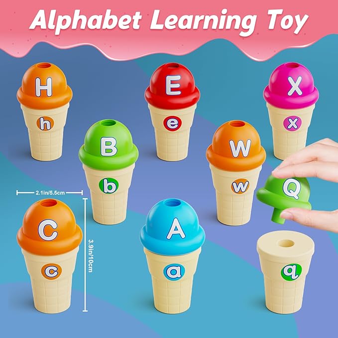 Alphabet Learning Toys,Ice Cream Toys Play Set,ABC Learning for Toddlers Kids,Matching Letter Game,Color Sorting,Montessori Fine Motor Stacking Toys,Kindergarten Preschool Learning Activities