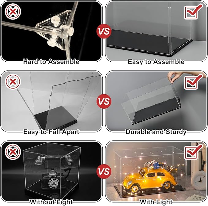 LANSCOERY Acrylic Display Case, Assemble Showcase Display Box for Collectibles, with Dustproof & Seamless Display Design, 5x5x13 inch Black Base