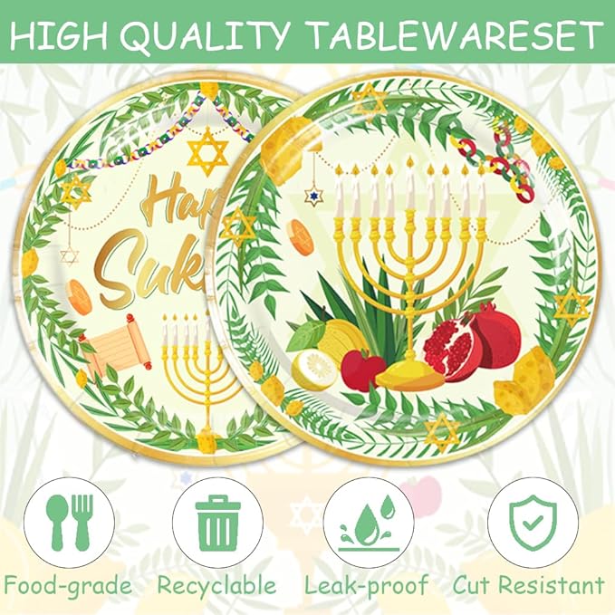 40Pcs Happy Sukkoy Decoration 20 Plates + 20 Napkin Feast of Tabernacles Sukkot Birthday Party Decorations